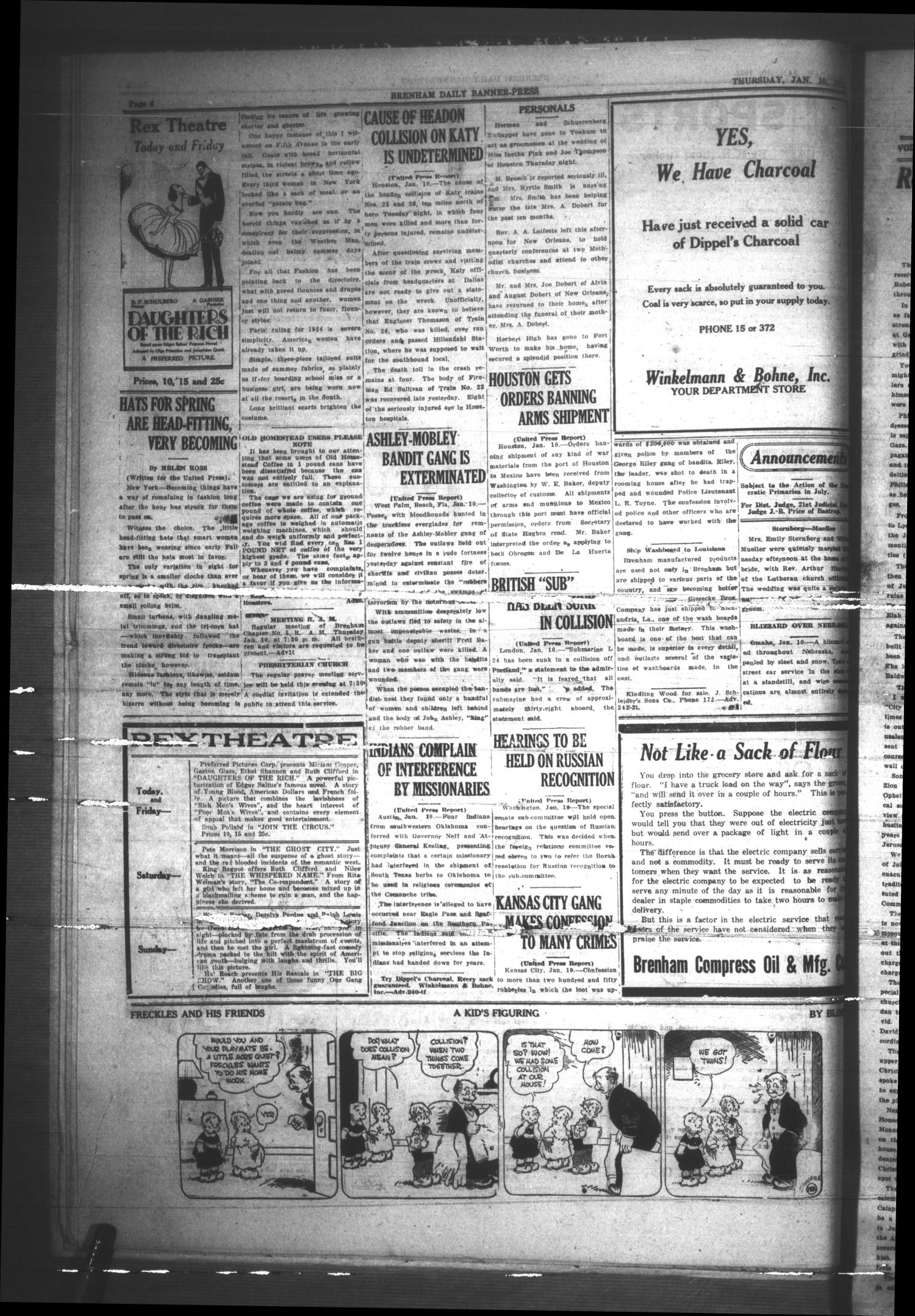 Brenham Daily Banner-Press (Brenham, Tex.), Vol. 40, No. 242, Ed. 1 Thursday, January 10, 1924
                                                
                                                    [Sequence #]: 4 of 4
                                                