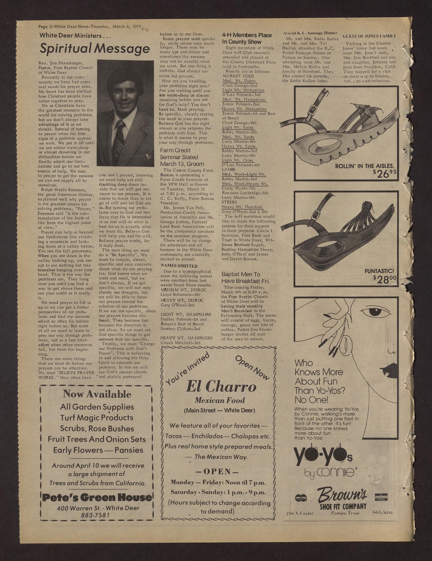 White Deer News (White Deer, Tex.), Vol. 20, No. 2, Ed. 1 Thursday, March 8, 1979
                                                
                                                    [Sequence #]: 2 of 8
                                                