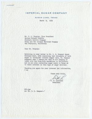 Primary view of object titled '[Letter from W. H. Louviere to W. G. Peoples, March 2, 1955]'.