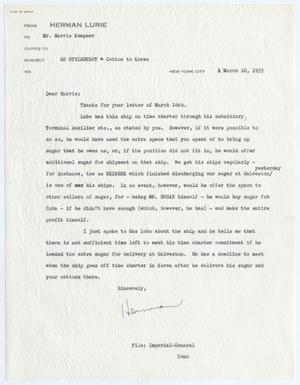 Primary view of object titled '[Letter from Herman Lurie to Harris Kempner, March 18, 1955]'.