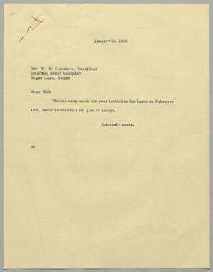 Primary view of object titled '[Letter from I. H. Kempner to W. H. Louviere, January 16, 1960]'.