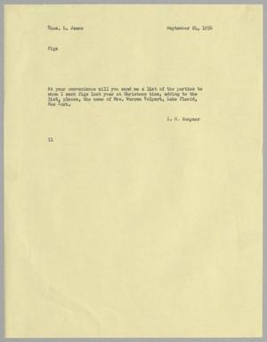 Primary view of object titled '[Letter from I. H. Kempner to Thomas L. James, September 24, 1956]'.