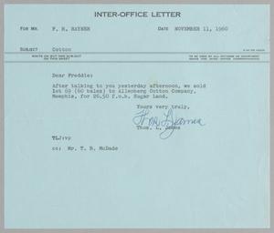 Primary view of object titled '[Inter-Office Letter from Thomas L. James to F. H. Rayner, November 11, 1960]'.