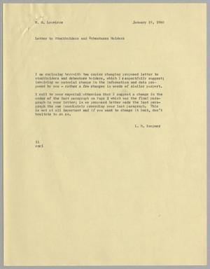 Primary view of object titled '[Letter from I. H. Kempner to W. H. Louviere, January 19, 1960]'.