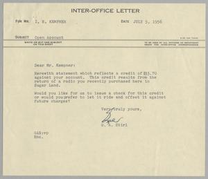 Primary view of object titled '[Letter from G. A. Stirl to I. H. Kempner, July 5, 1956]'.