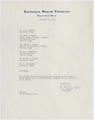 Primary view of object titled '[Letter from W. H. Louviere, to Directors of Imperial Sugar Company, November 16, 1956]'.