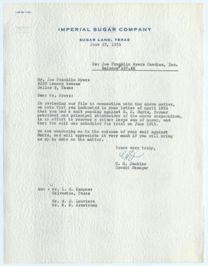 Primary view of object titled '[Letter from C. H. Jenkins to Joe Franklin Myers, June 23, 1955]'.