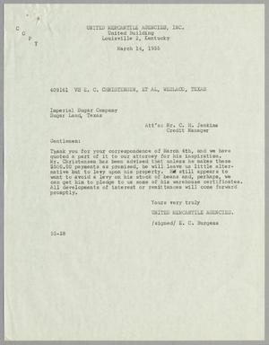 Primary view of object titled '[Letter from United Mercantile Agencies to Imperial Sugar Company, March 14, 1955]'.