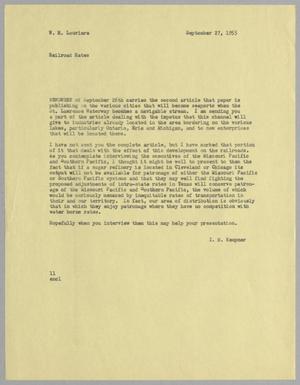 Primary view of object titled '[Letter from I. H. Kempner to W. H. Louviere, September 27, 1955]'.