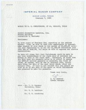 Primary view of object titled '[Letter from C. H. Jenkins to United Mercantile Agencies, Inc., February 7, 1955]'.