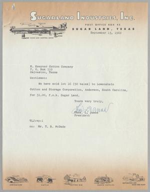 Primary view of object titled '[Letter from Thomas L. James to H. Kempner Cotton Company, September 13, 1960]'.