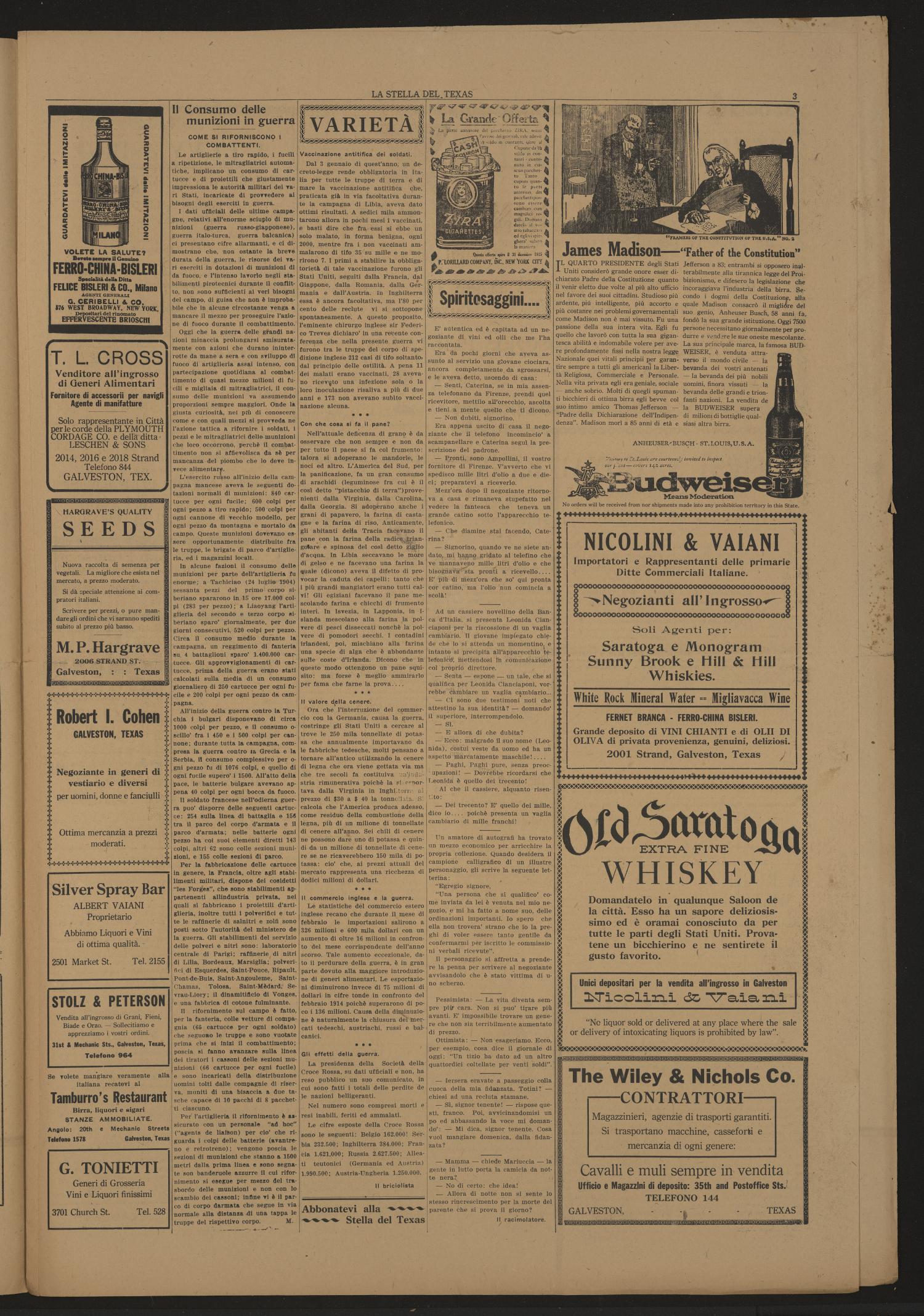 La Stella del Texas (Galveston, Tex.), Vol. 4, No. 20, Ed. 1 Saturday, May 15, 1915
                                                
                                                    [Sequence #]: 3 of 6
                                                