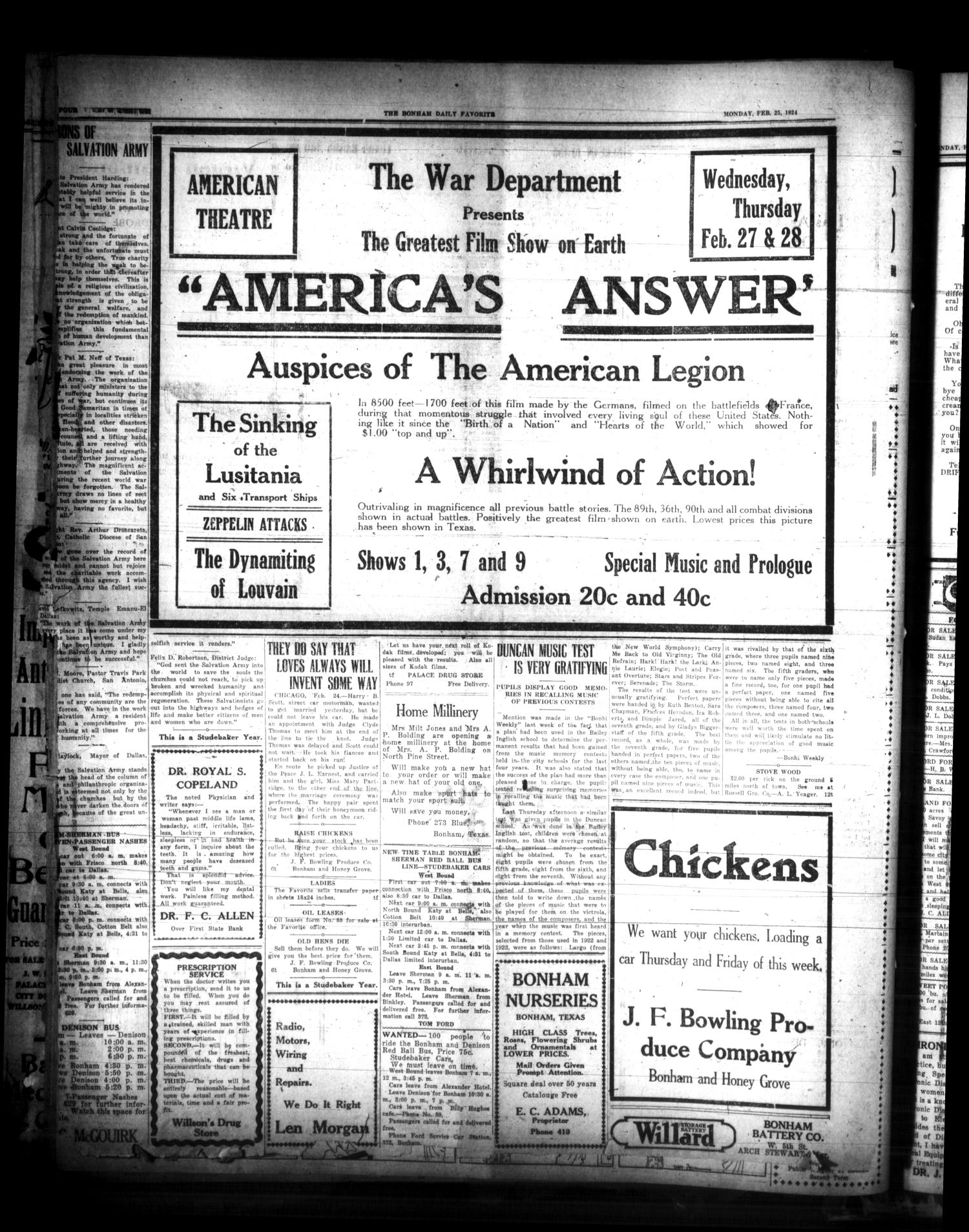 The Bonham Daily Favorite (Bonham, Tex.), Vol. 26, No. 199, Ed. 1 Monday, February 25, 1924
                                                
                                                    [Sequence #]: 4 of 6
                                                