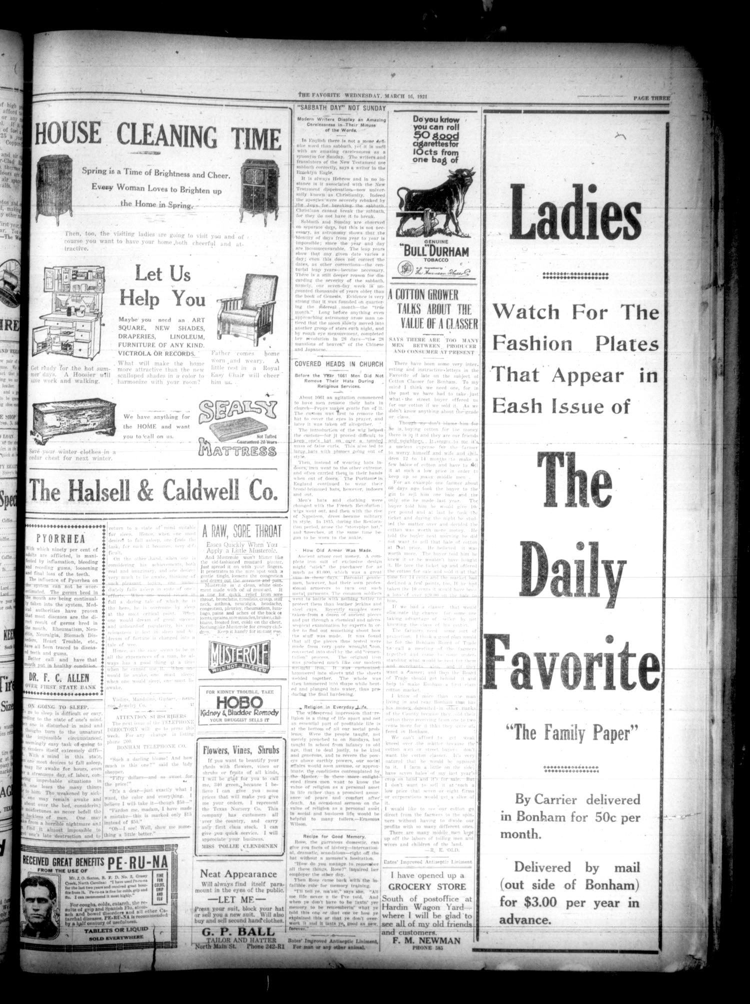The Bonham Daily Favorite (Bonham, Tex.), Vol. 23, No. 191, Ed. 1 Wednesday, March 16, 1921
                                                
                                                    [Sequence #]: 3 of 6
                                                