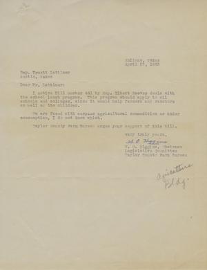Primary view of object titled '[Letter from W. O. Higgins to Truett Latimer, April 27, 1953]'.