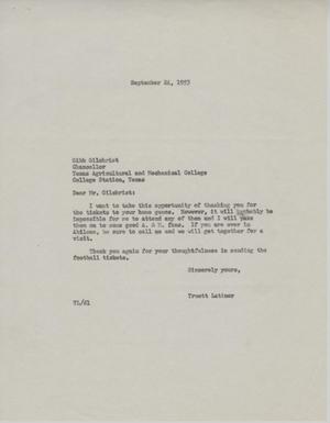 Primary view of object titled '[Letter from Truett Latimer to Gibb Gilchrist, September 24, 1953]'.