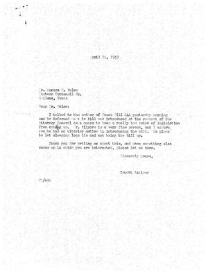 Primary view of object titled '[Letter from Truett Latimer to Horace R. Belew, April 14, 1953]'.
