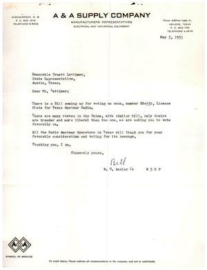Primary view of object titled '[Letter from W. O. Ansley Jr. to Truett Latimer, May 5, 1953]'.