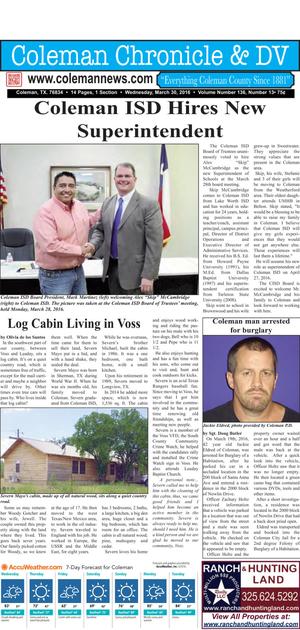 Primary view of Coleman Chronicle & DV (Coleman, Tex.), Vol. 136, No. 13, Ed. 1 Wednesday, March 30, 2016