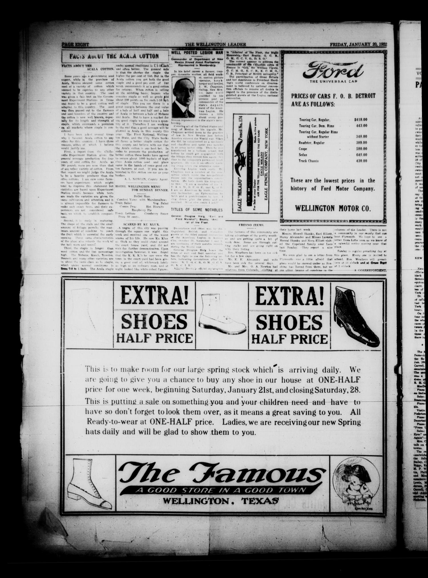 The Wellington Leader (Wellington, Tex.), Vol. 13, No. 25, Ed. 1 Friday, January 20, 1922
                                                
                                                    [Sequence #]: 8 of 8
                                                