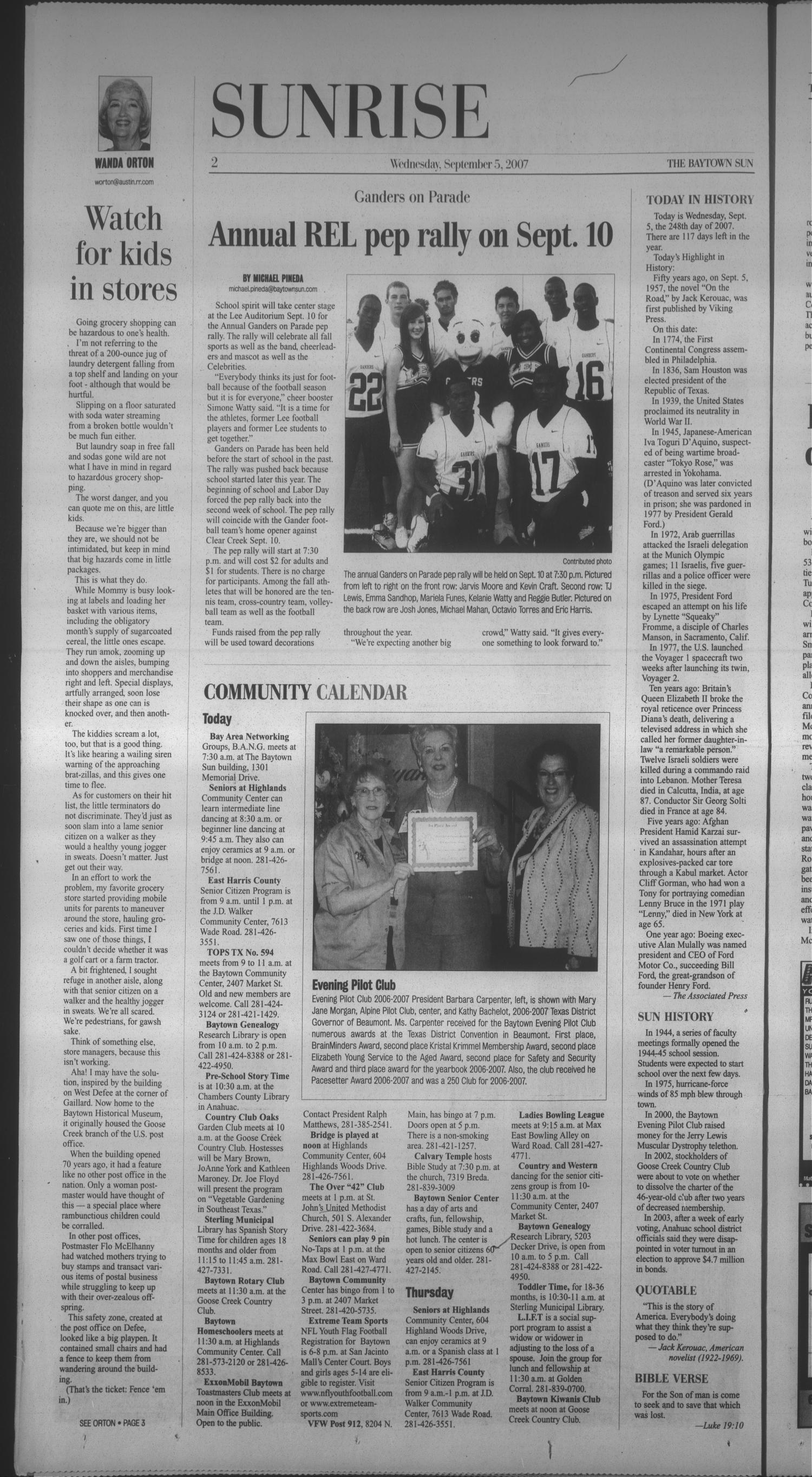 The Baytown Sun (Baytown, Tex.), Vol. 86, No. 281, Ed. 1 Wednesday, September 5, 2007
                                                
                                                    [Sequence #]: 2 of 10
                                                