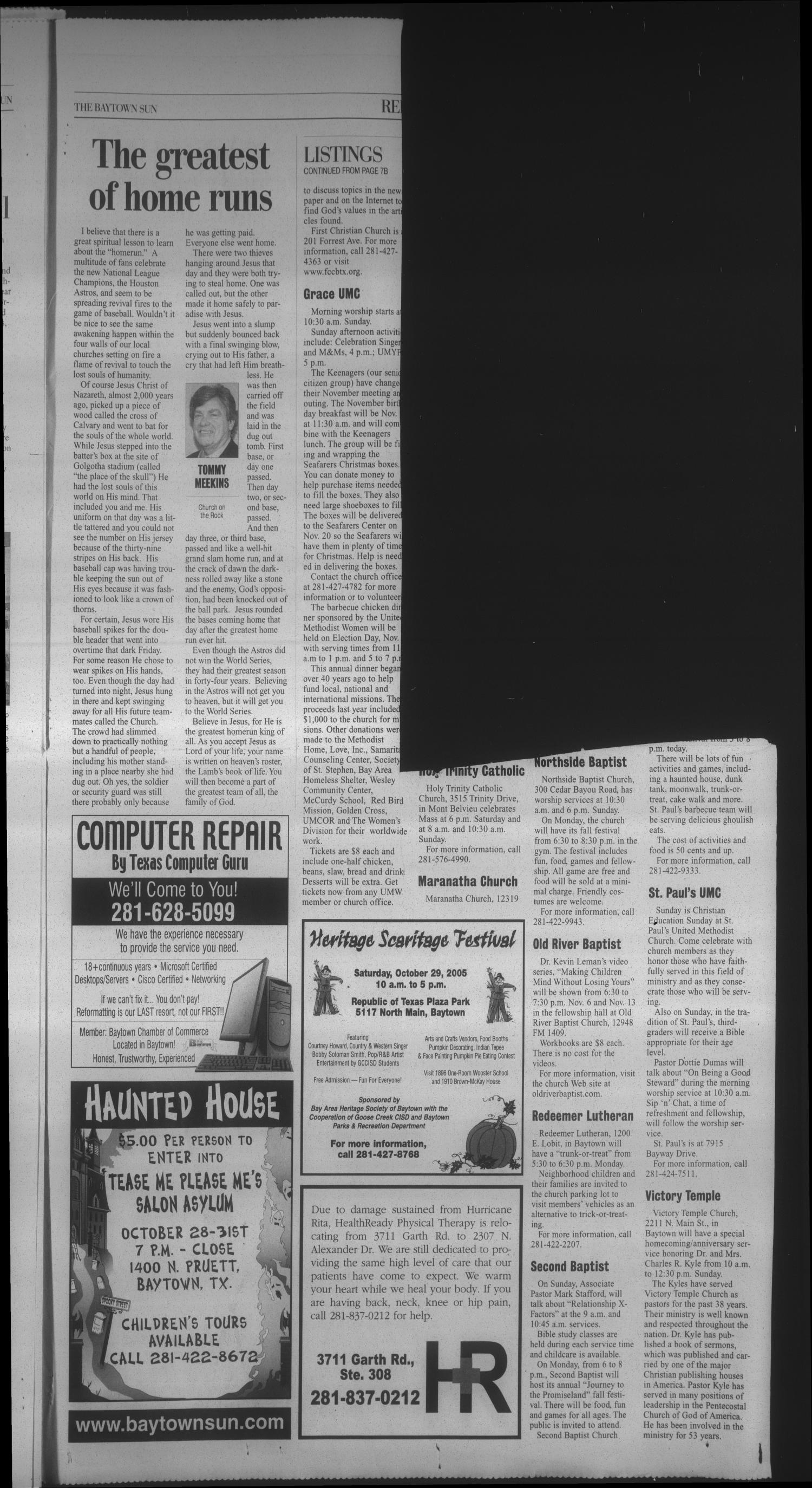 The Baytown Sun (Baytown, Tex.), Vol. 84, No. 324, Ed. 1 Saturday, October 29, 2005
                                                
                                                    [Sequence #]: 19 of 20
                                                