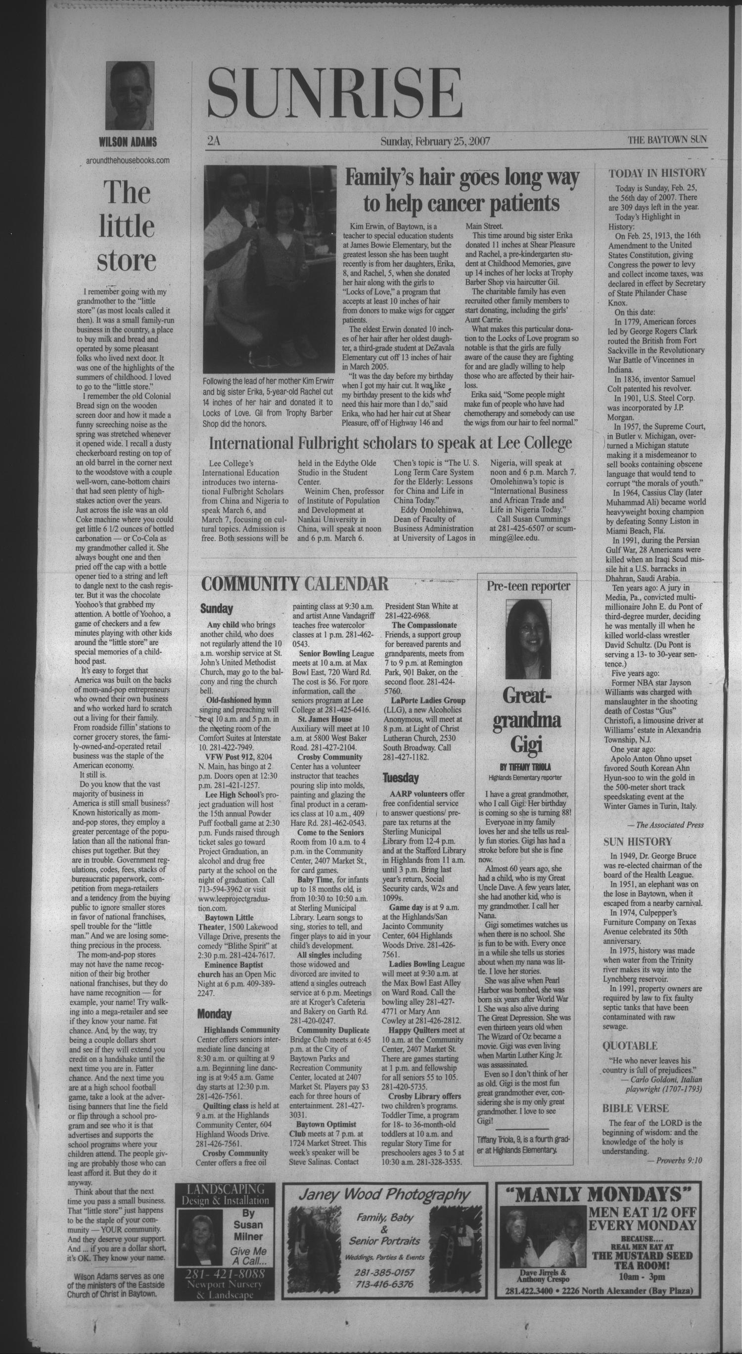 The Baytown Sun (Baytown, Tex.), Vol. 86, No. 90, Ed. 1 Sunday, February 25, 2007
                                                
                                                    [Sequence #]: 2 of 30
                                                