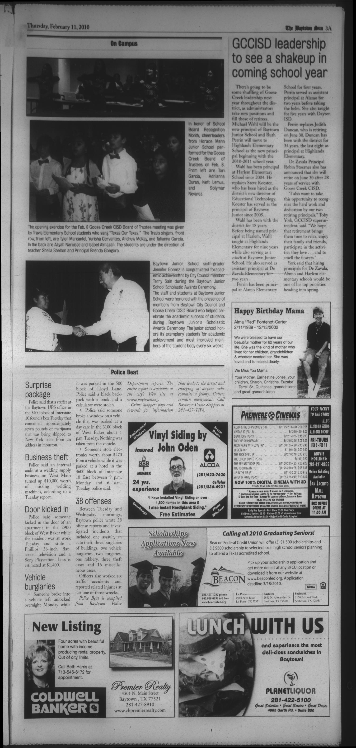 The Baytown Sun (Baytown, Tex.), Vol. 90, No. 30, Ed. 1 Thursday, February 11, 2010
                                                
                                                    [Sequence #]: 3 of 12
                                                