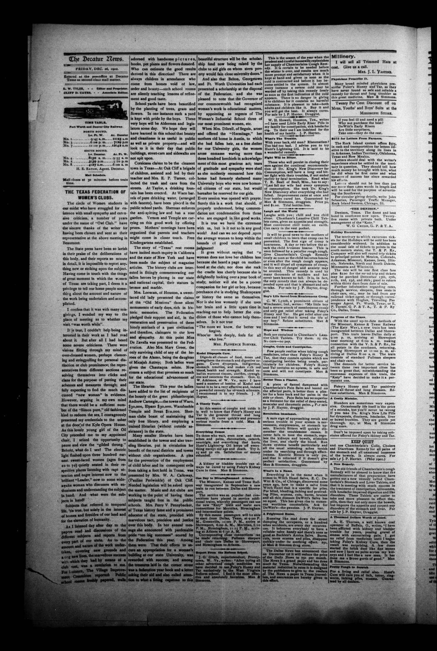 The Decatur News. (Decatur, Tex.), Vol. 22, No. 11, Ed. 1 Friday, December 26, 1902
                                                
                                                    [Sequence #]: 4 of 8
                                                