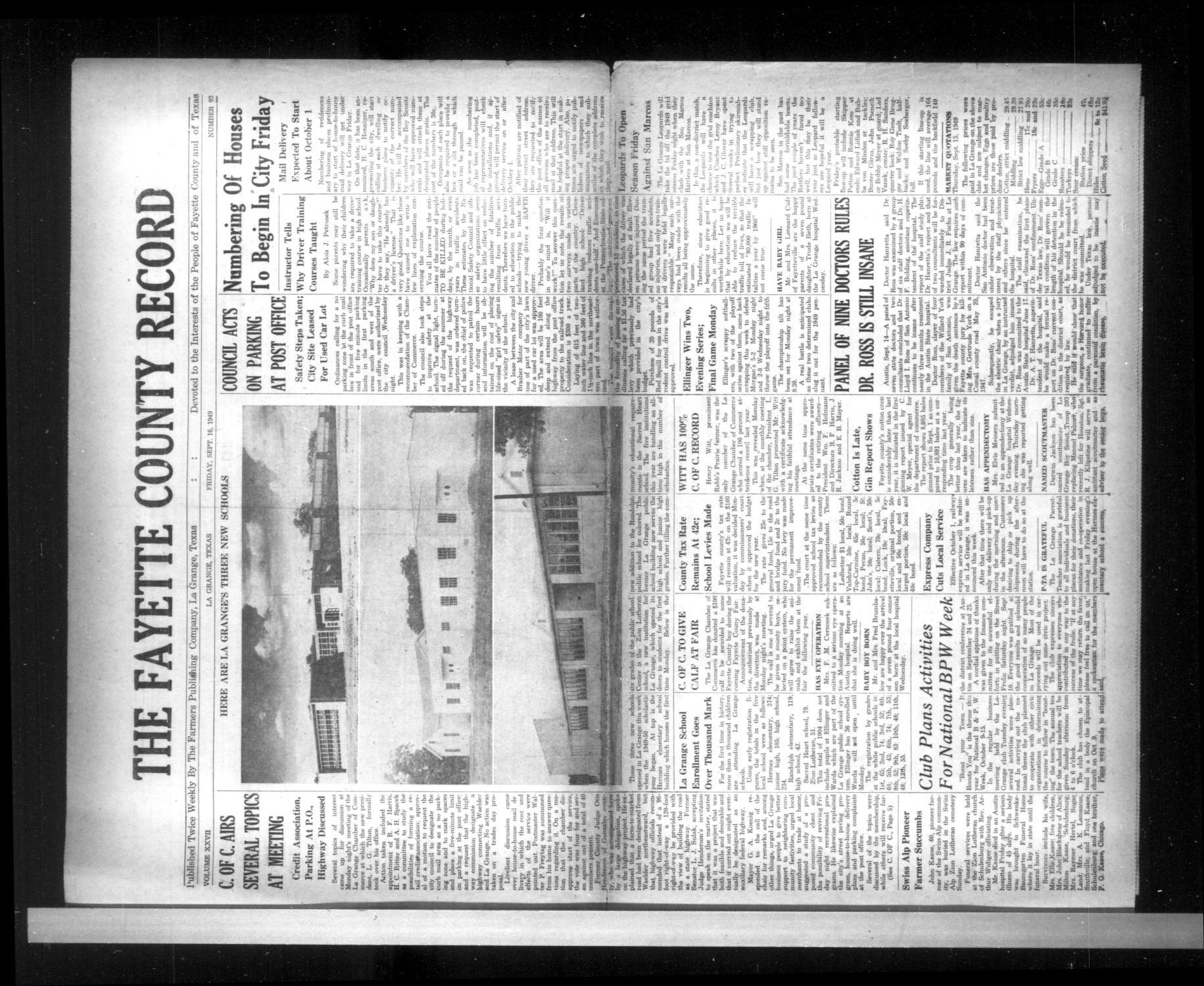 The Fayette County Record (La Grange, Tex.), Vol. 27, No. 92, Ed. 1 Friday, September 16, 1949
                                                
                                                    [Sequence #]: 1 of 6
                                                