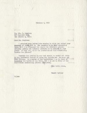 Primary view of object titled '[Letter from Truett Latimer to Edw. T. Jennison, February 3, 1953]'.
