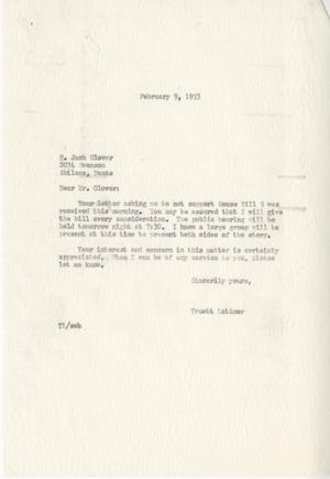 Primary view of object titled '[Letter from Truett Latimer to B. Jack Glover, February 9, 1953]'.