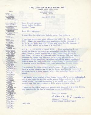 Primary view of object titled '[Letter from Albert F. Tucker to Truett Latimer, April 20, 1953]'.