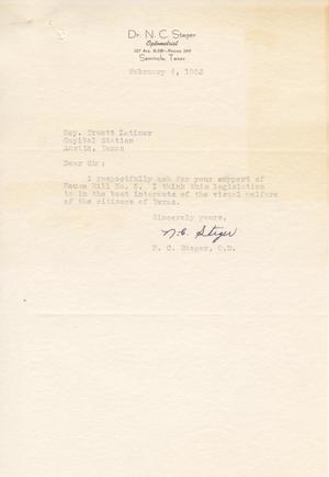 Primary view of object titled '[Letter from N. C. Steger to Truett Latimer, February 4, 1953]'.