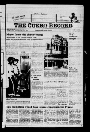Primary view of object titled 'The Cuero Record (Cuero, Tex.), Vol. 91, No. 20, Ed. 1 Wednesday, March 11, 1987'.