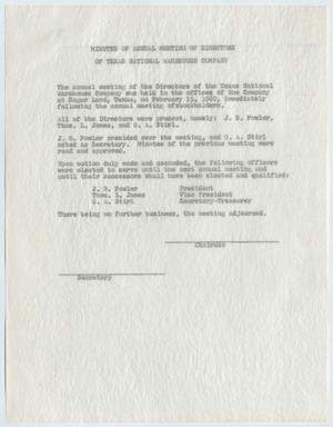 Primary view of object titled '[Minutes of Annual Meeting of Directors of Texas National Warehouse Company]'.