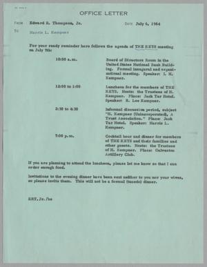 Primary view of object titled '[Letter from Edward R. Thompson Jr. to Harris L. Kempner, July 6, 1964]'.