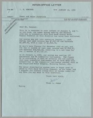 Primary view of object titled '[Letter from Thomas Leroy James to Isaac Herbert Kempner, January 12, 1960]'.