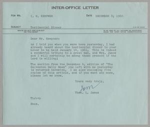 Primary view of object titled '[Letter from Thomas Leroy James to Isaac Herbert Kempner, December 8, 1960]'.