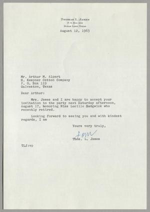 Primary view of object titled '[Letter from Thomas Leroy James to Arthur M. Alpert, August 12, 1963]'.