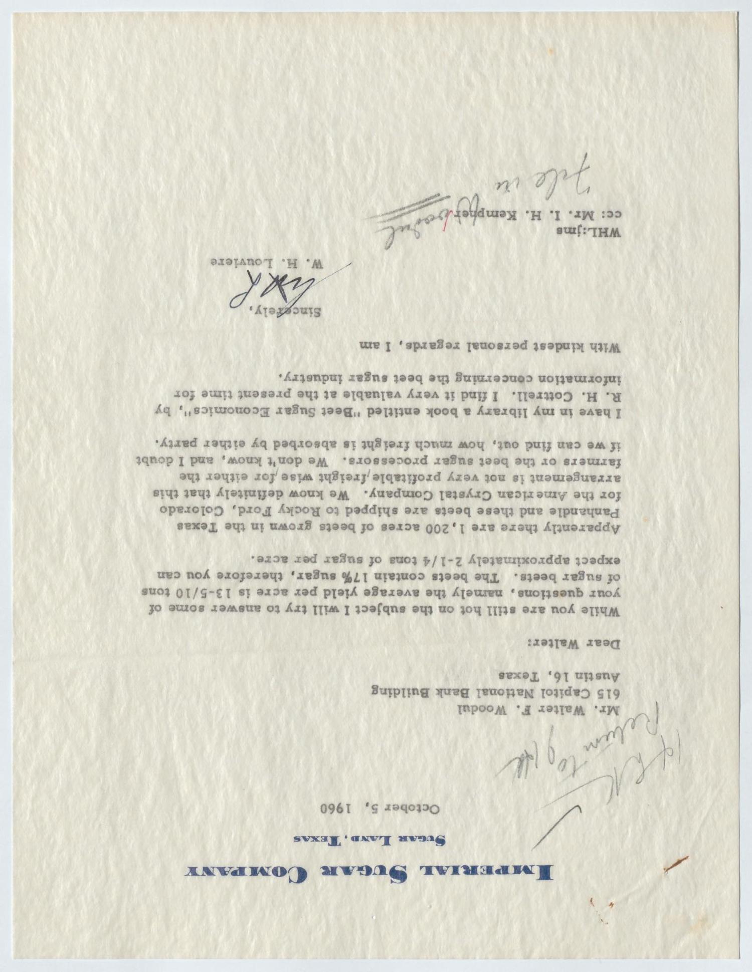 [Letter from William H. Louviere to Walter F. Woodul, October 5, 1960]
                                                
                                                    [Sequence #]: 1 of 2
                                                