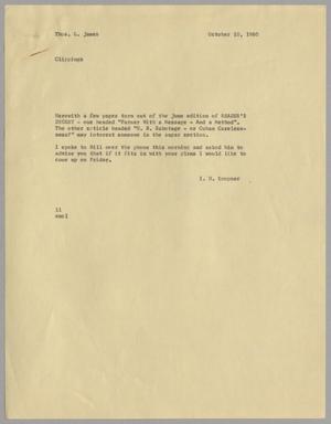 Primary view of object titled '[Letter from Isaac Herbert Kempner to Thomas Leroy James, October 10, 1960]'.