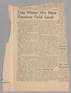 Primary view of object titled '[Clipping: Tide Water Hits New Florence Field Sand]'.