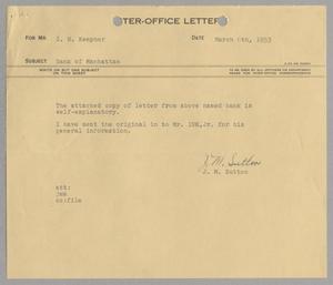 Primary view of [Letter from J. M. Sutton to I. H. Kempner, March 6, 1953]