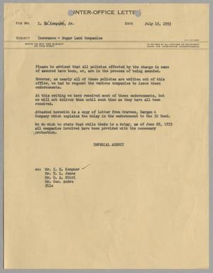 Primary view of object titled '[Letter from Imperial Agency to Isaac Herbert Kempner Jr., July 15, 1953]'.