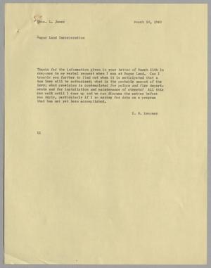 Primary view of object titled '[Letter from Isaac Herbert Kempner to Thomas Leroy James, March 14, 1960]'.