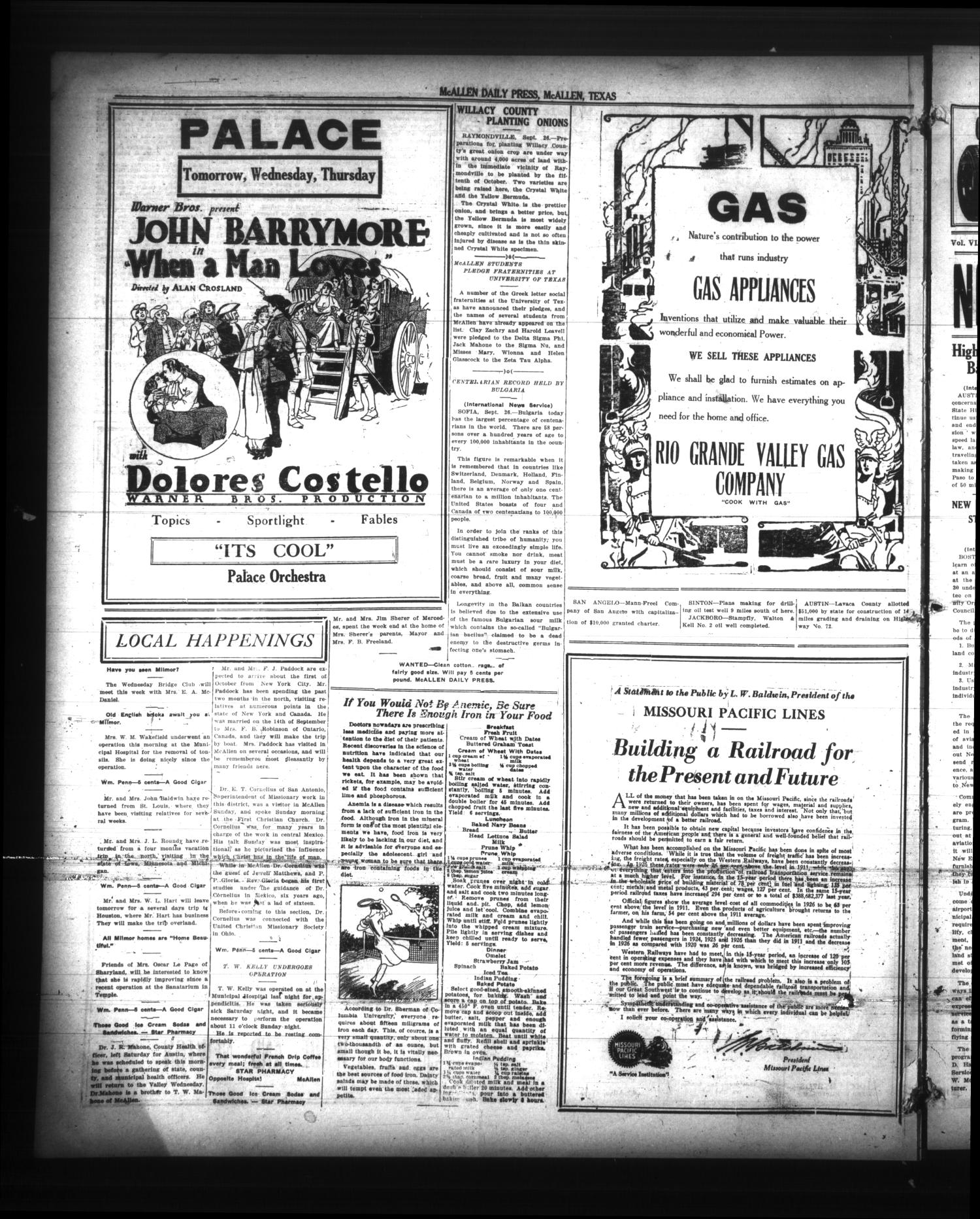McAllen Daily Press (McAllen, Tex.), Vol. 6, No. 228, Ed. 1 Monday, September 26, 1927
                                                
                                                    [Sequence #]: 4 of 4
                                                