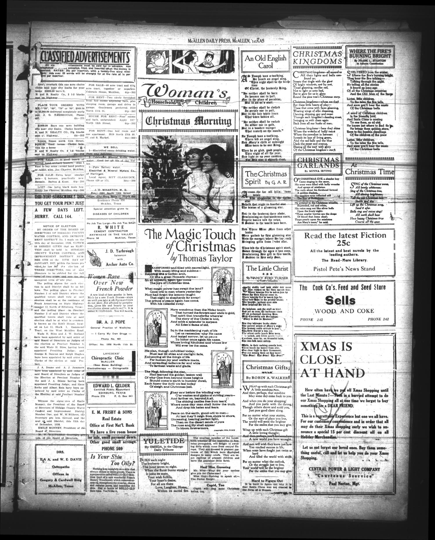 McAllen Daily Press (McAllen, Tex.), Vol. 5, No. 303, Ed. 1 Tuesday, December 21, 1926
                                                
                                                    [Sequence #]: 3 of 4
                                                