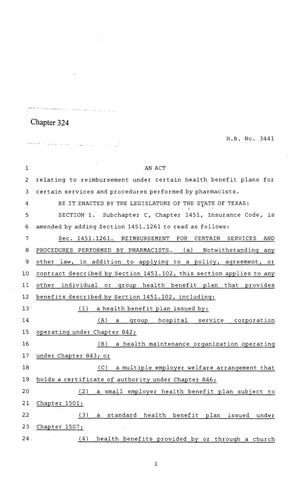 Primary view of object titled '86th Texas Legislature, Regular Session, House Bill 3441, Chapter 324'.