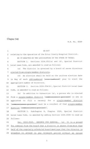 Primary view of object titled '86th Texas Legislature, Regular Session, House Bill 4569, Chapter 548'.